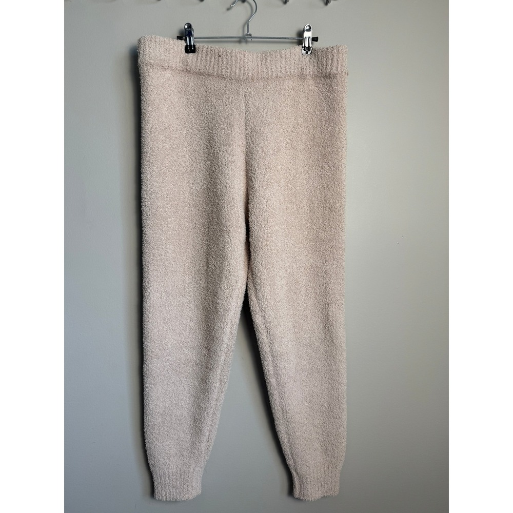 Fashion Nova Womens Beige Fuzzy Knit Joggers 1X Cozy Loungewear Soft Teddy